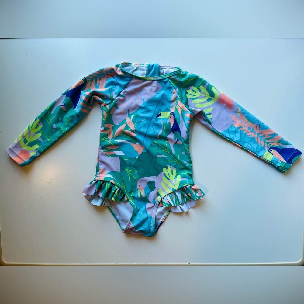 Tropical Toucan Long Sleeve UFP 50+ Rashguard Swimsuit 18-24 months